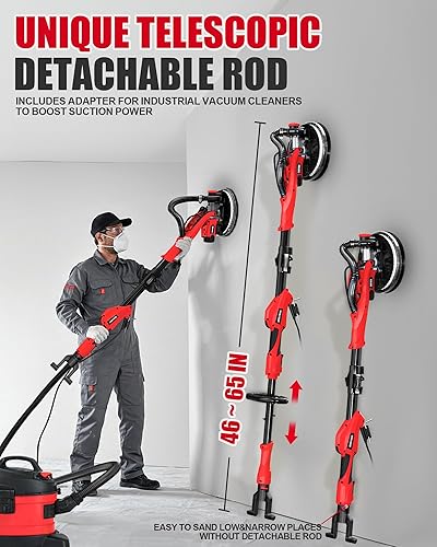 Miniatura 13 de Lijadora de paneles de yeso, lijadora eléctrica de paneles de yeso de 1050 W con colección de polvo al vacío, lijadora de pared de 2100 RPM con 7