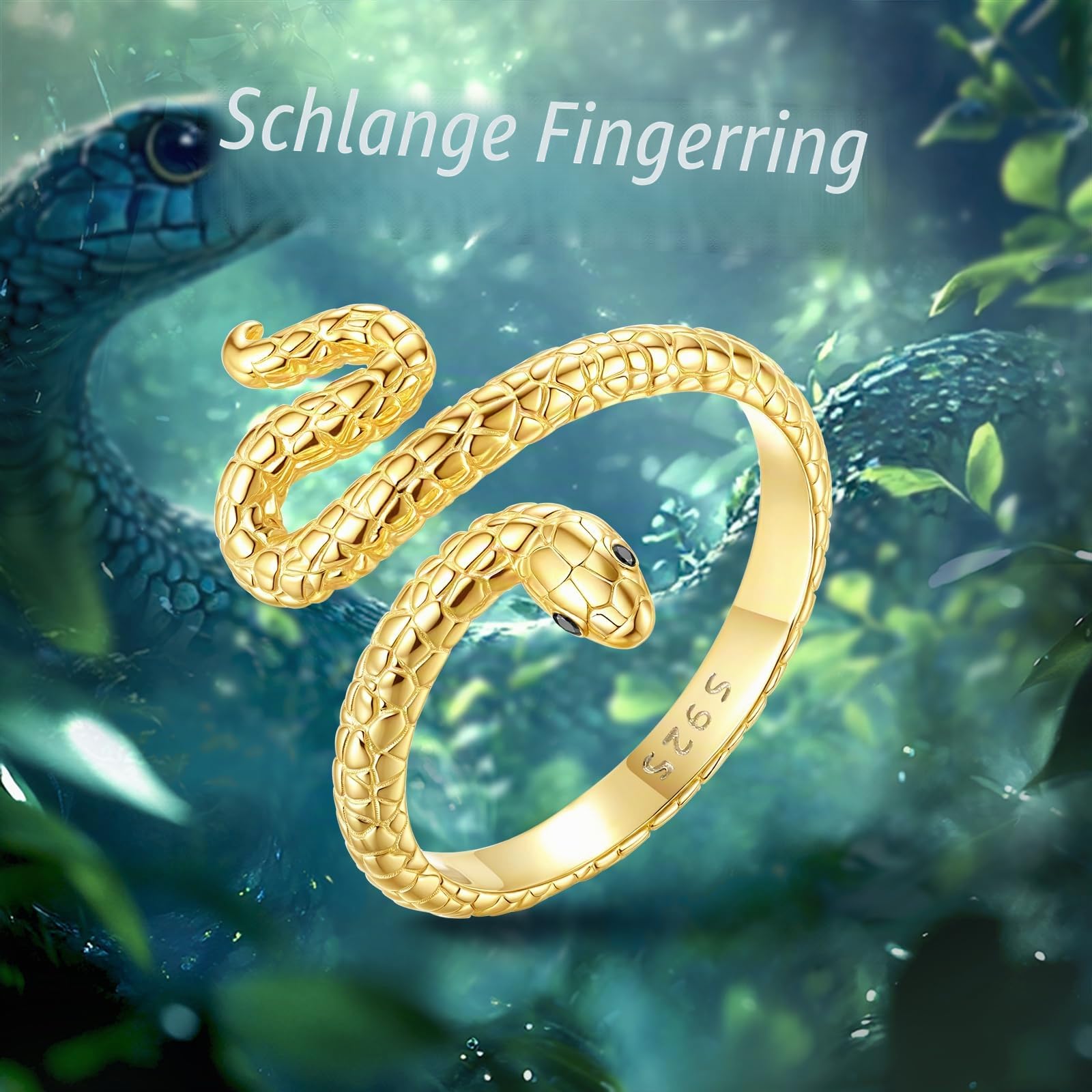 S925 Sterling Silber Schlange Ring für Damen Herren, Vintage Verstellbarer Schlangen Ringe Offener Ring Mit Schlange Schmuck, Geschenk für Herren Frauen