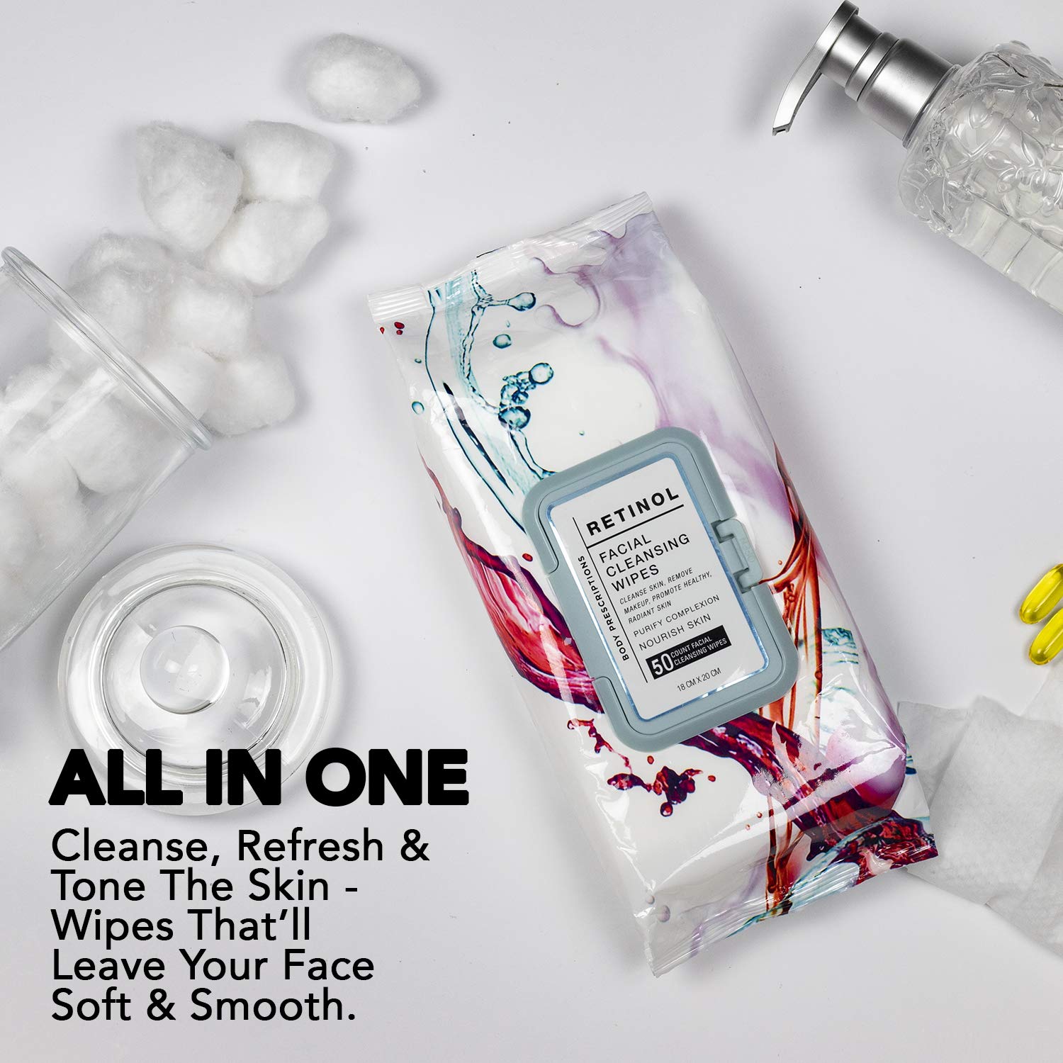 Body Prescription Makeup Cleansing Wipes - Gentle and Effective Face Wipes, 50 Count (Pack of 4), Tea Tree, Retinol, Micellar Water, and Vitamin C - Image 4