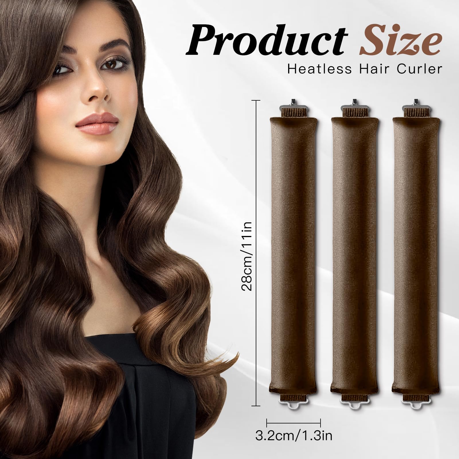 Heatless Curls Band,nowa lokówka do włosów na noc, 3 sztuki, overnight blowout loki bez wysokiej temperatury, do włosów średnich, długich włosów (brązowa)