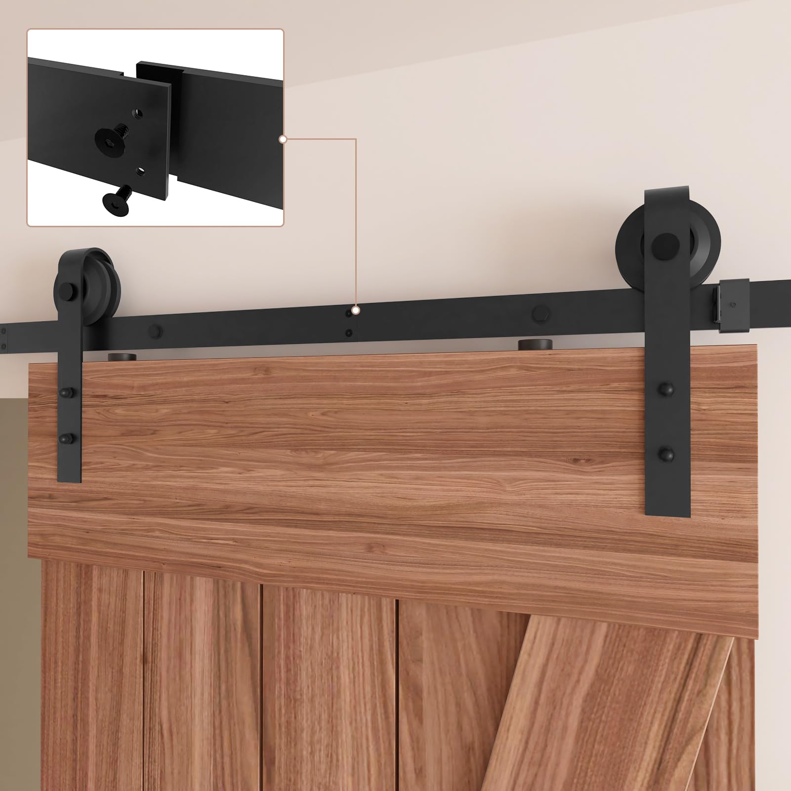 Dondelight 8FT Sliding Barn Door Hardware Track Kit for Double Door, Stable Screw Fixation Modular Track, Fits Double 24" Wide Door Panel, Heavy Duty Barn Door Track Set for Interior & Exterior Door