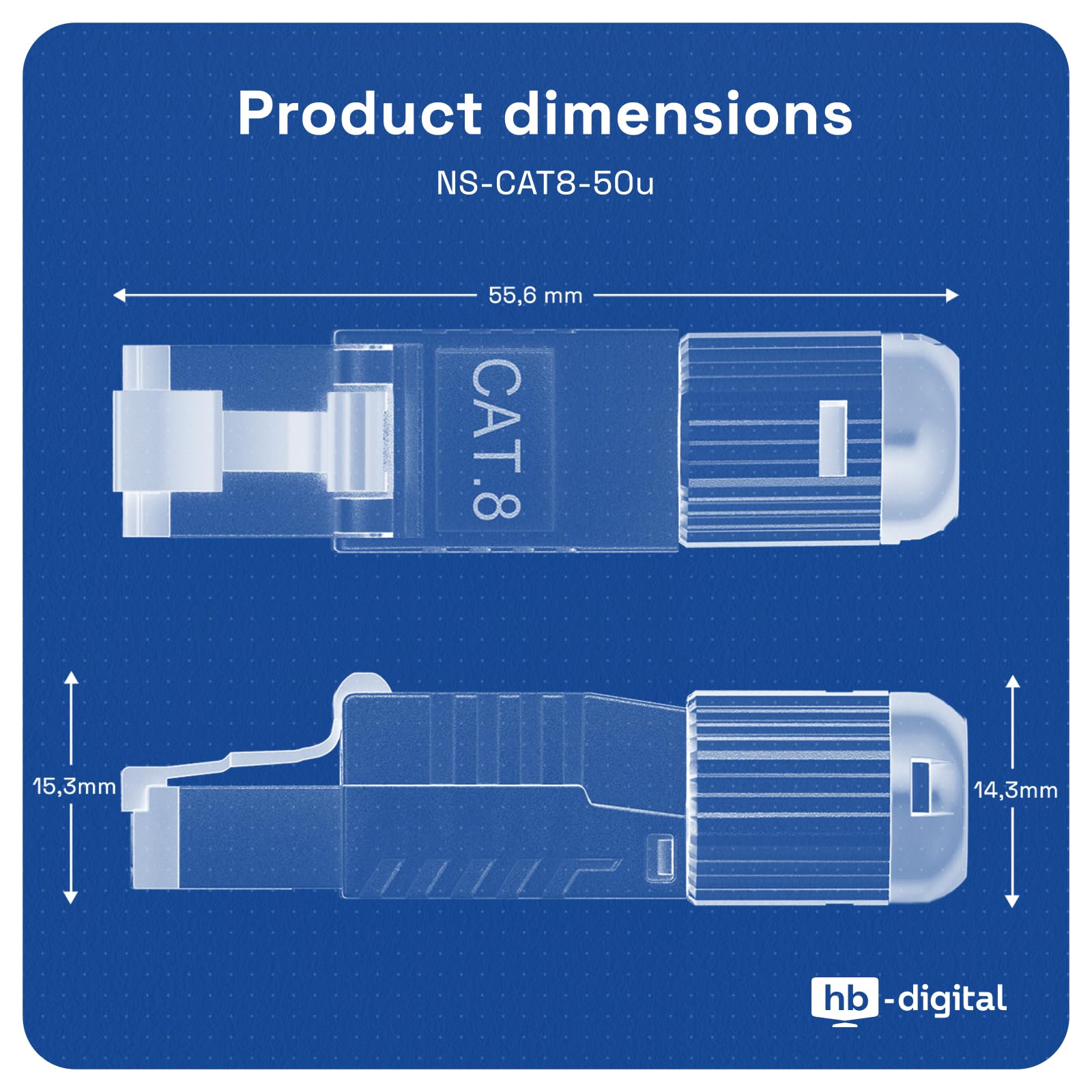 HB-DIGITAL 10 connettori CAT 8 RJ45 per cavi di posa Ethernet rigidi – senza attrezzi STP completamente schermato con contatti placcati in oro da 50 µ, connettore ad alta velocità da 40 Gbps