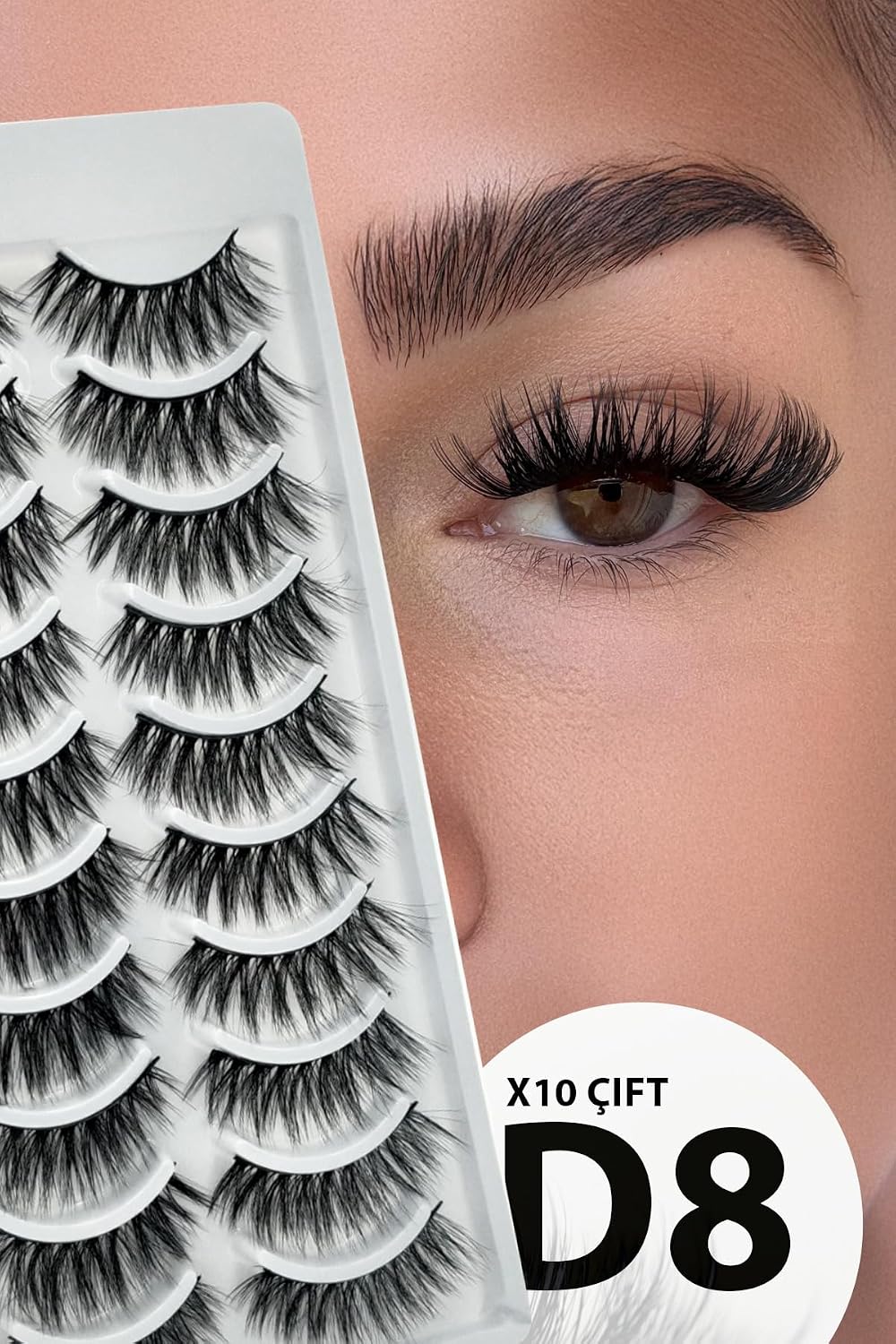 ruby face Doğal Görünümlü İpek Bütün 10lu Takma Kirpik Seti- 10 Çift Gerçek Takma Kirpik- Model: D8
