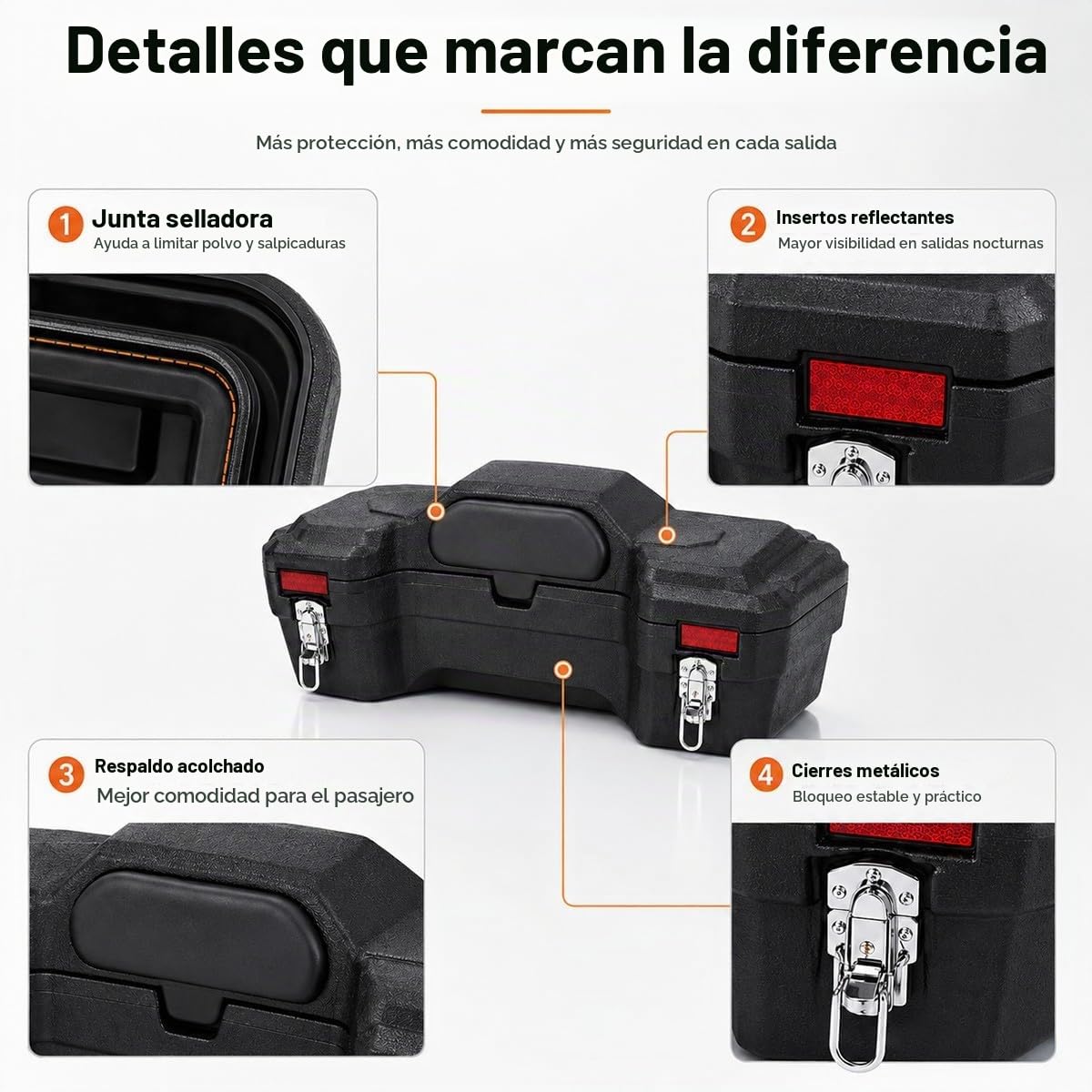 Caja Trasera ATV Quad 47L en HDPE,Baúl Rígido con Respaldo Integrado y Cierres Metálicos,Contenedor para Vehículos con Portaequipajes,75 x 40 x 31 cm,Negro