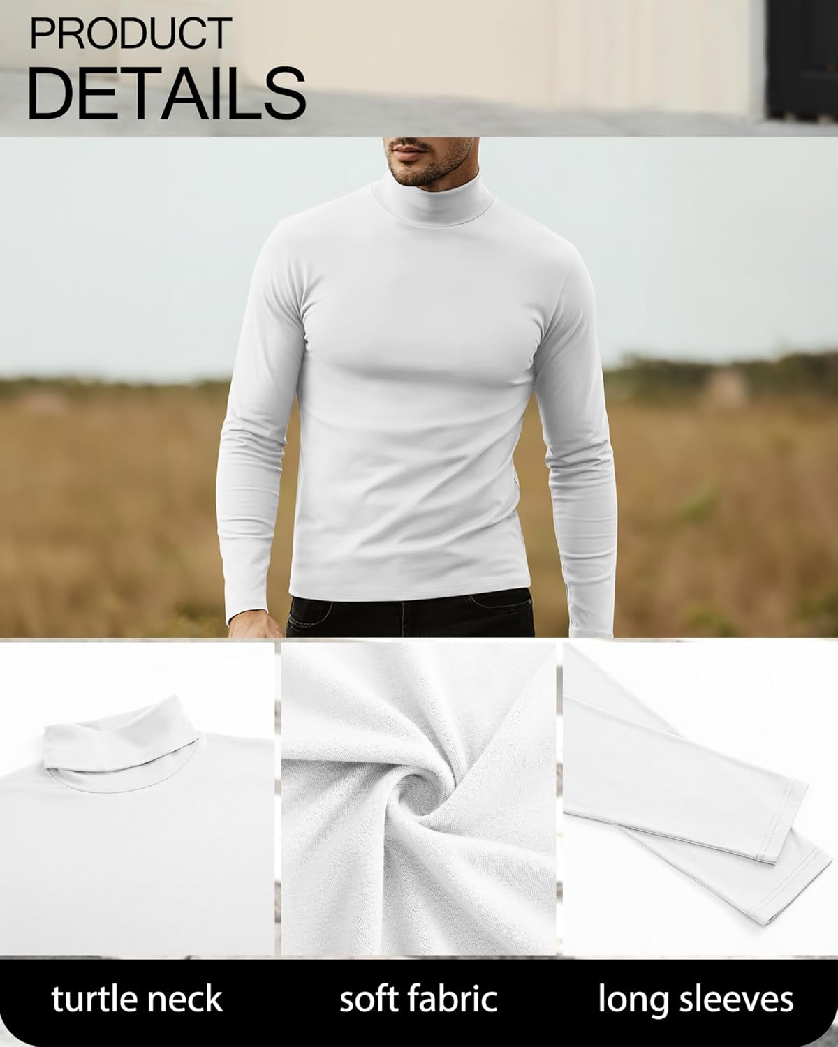 Neer 5 Packs Mens Big and Tall Long Sleeve Shirts Turtleneck Thermal Tops Casual Basic Tees Lightweight Pullover Undershirt - Image 3