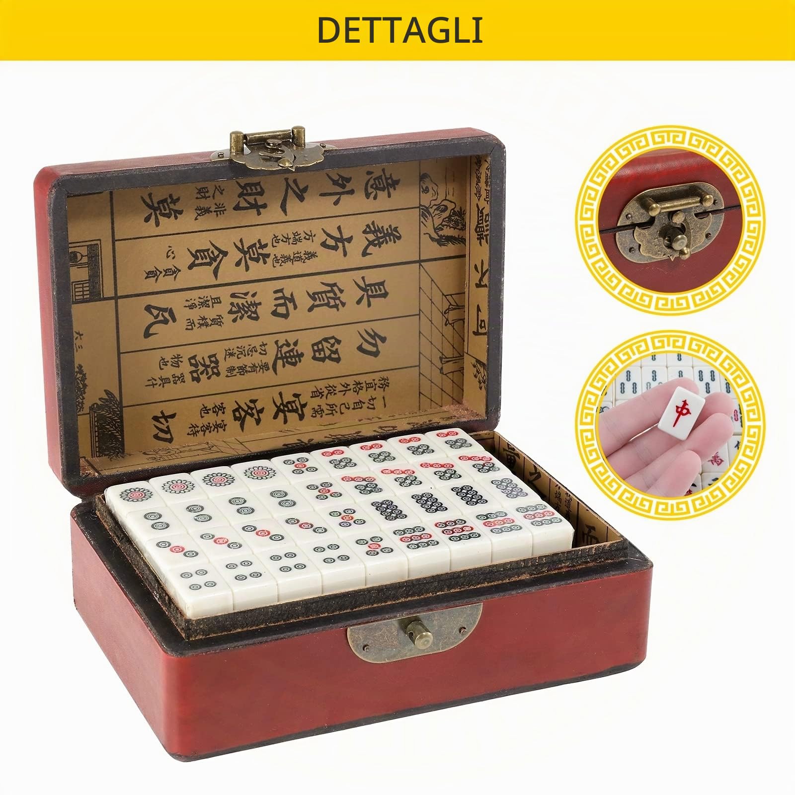 Dyna-Living Mini set Majong cinese, struttura solida facile da leggere Mah Jong Game, 2 dadi e custodia in pelle, set completo di giochi Majong per raccogliere giochi da tavolo