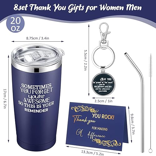 Miniatura 2 de Uiifan 8 juegos de regalos de agradecimiento, vaso de viaje de acero inoxidable aislado de 20 onzas con tapa, pajita, llavero inspirador de