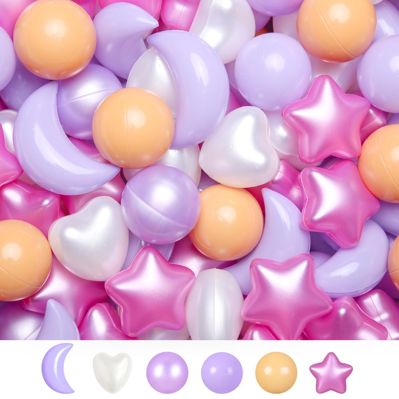 TRENDPLAY Star Ball Pit Balls Set: Vibrant Mix of Shapes - 50 100 200 500 Mix Stars Moon Shapes for Kids, Perfect for Parties, Playtime
