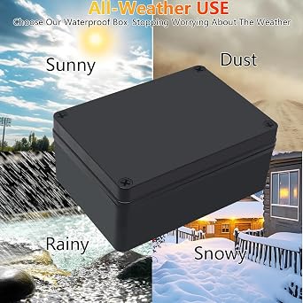 Junction Box,IP67 Waterproof ABS Black Project Box with Mounting Plate Electrical Box Enclosure for Outside Electronics 9.8 x 5.9 x 3.9inch(250x150x100mm)
