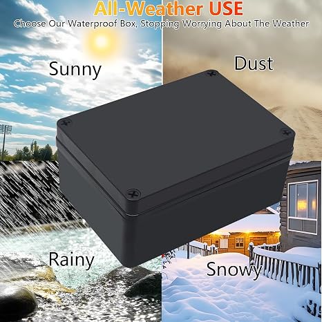 Junction Box,IP67 Waterproof ABS Black Project Box with Mounting Plate Electrical Box Enclosure for Outside Electronics 9.8 x 5.9 x 3.9inch(250x150x100mm)