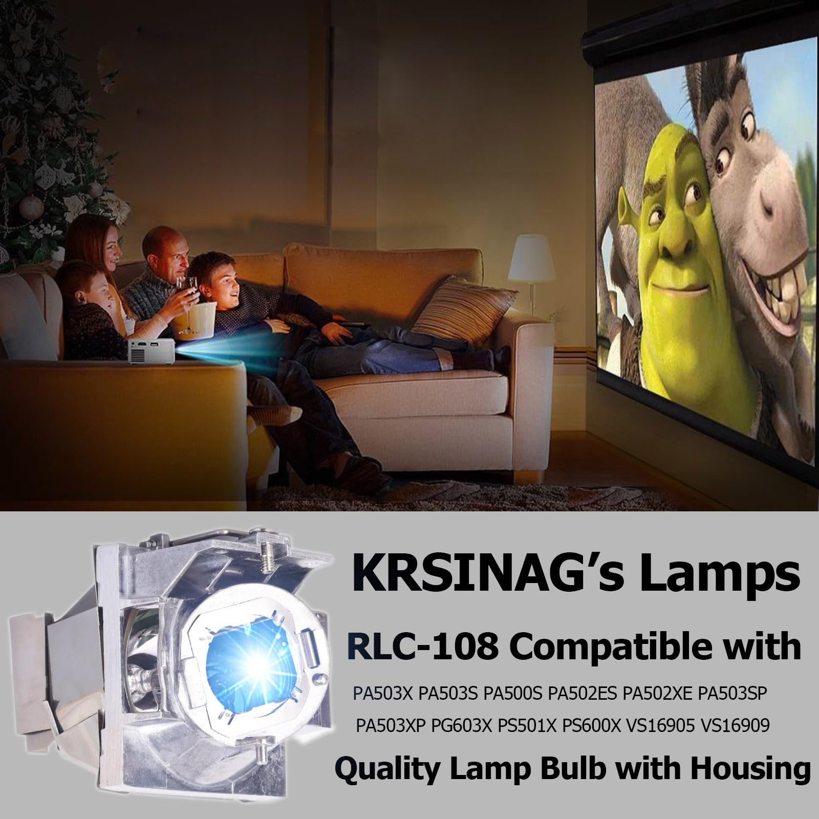 KRSINAG RLC-108 Replacement Lamp Bulb fits for VIEWSONIC PA503X PA500S PA502ES PA502XE PA503S PA503SP PA503XP PG603X PS501X PS600X VS16905 VS16909 Projector Lamp with Housing - Image 4