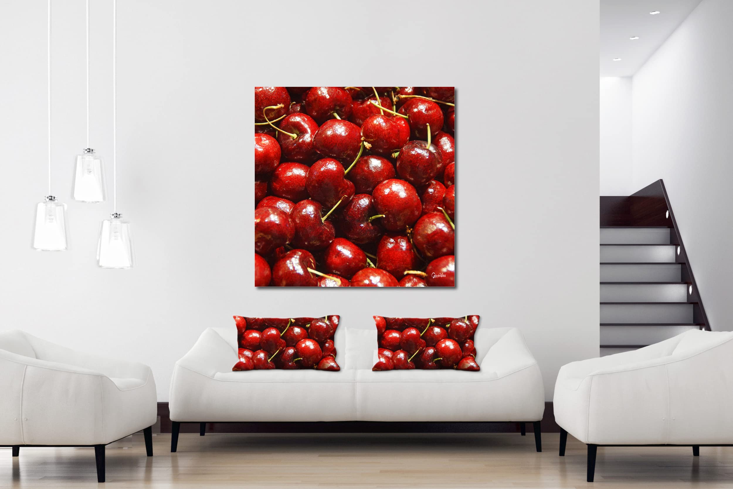 Juego de Fundas de cojín con Foto (2 Unidades) 80 x 40 cm | a juego con el mural - Cojines decorativos - Diseño: frutas 8 - cerezas frutas mercado de alimentos