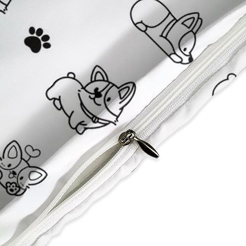 Miniatura 4 de Juego de funda de edredón de perro Corgi, lindo perro de dibujos animados sin costuras con patas de huesos, juego de ropa de cama decorativo de 3