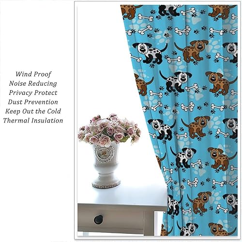 Miniatura 147 de Cortinas opacas con estampado de patas de perro, estampado de patas de perro y huesos, tratamiento de ventana, cortinas con aislamiento térmico