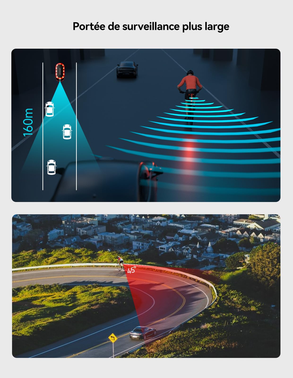 iGPSPORT SR Mini Feu Arriere Velo Radar 160m Detection Radar Alerte Lumineuse Avertisseur Frein 7 Modes Eclairage 220° 20H Ant+ Bluetooth 5.0 IPX7