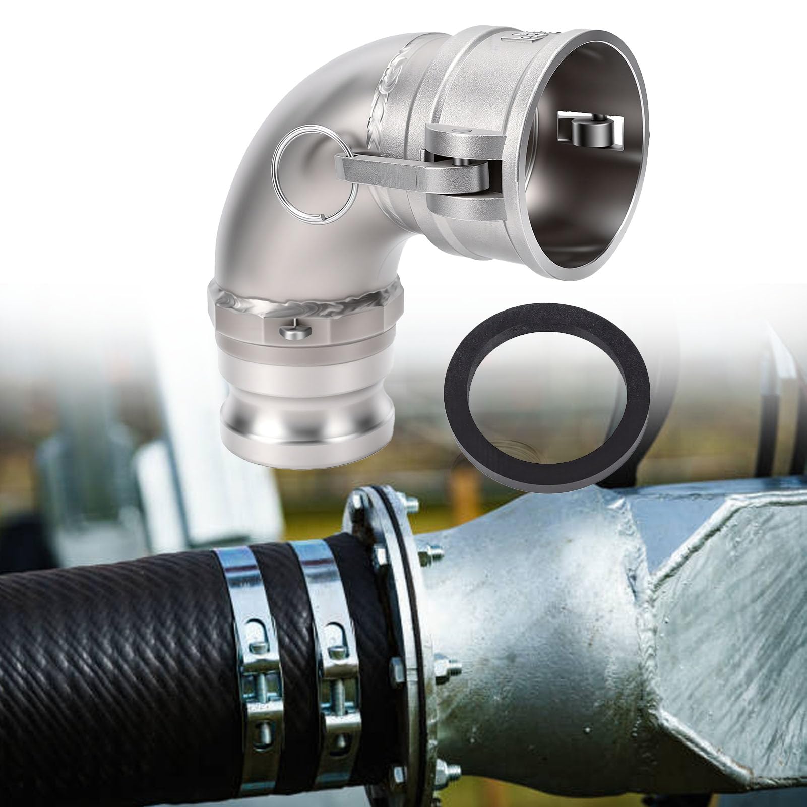 Fafeicy Conector de Manguera Camlock Tipo DA, Rosca Hembra y Macho de 2,5 Pulgadas, Codo de 90 Grados para Transferencia de Agua y Aceite en Agricultura Construcción