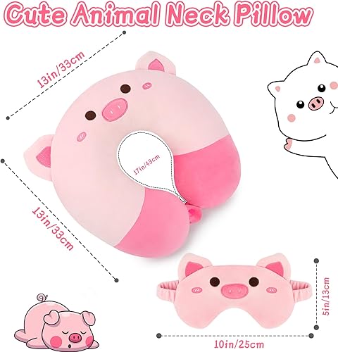 Miniatura 5 de LSYDCARM Almohada cervical de viaje para niños y adultos, almohada de viaje para niños de dibujos animados con máscara de ojos, almohada suave de