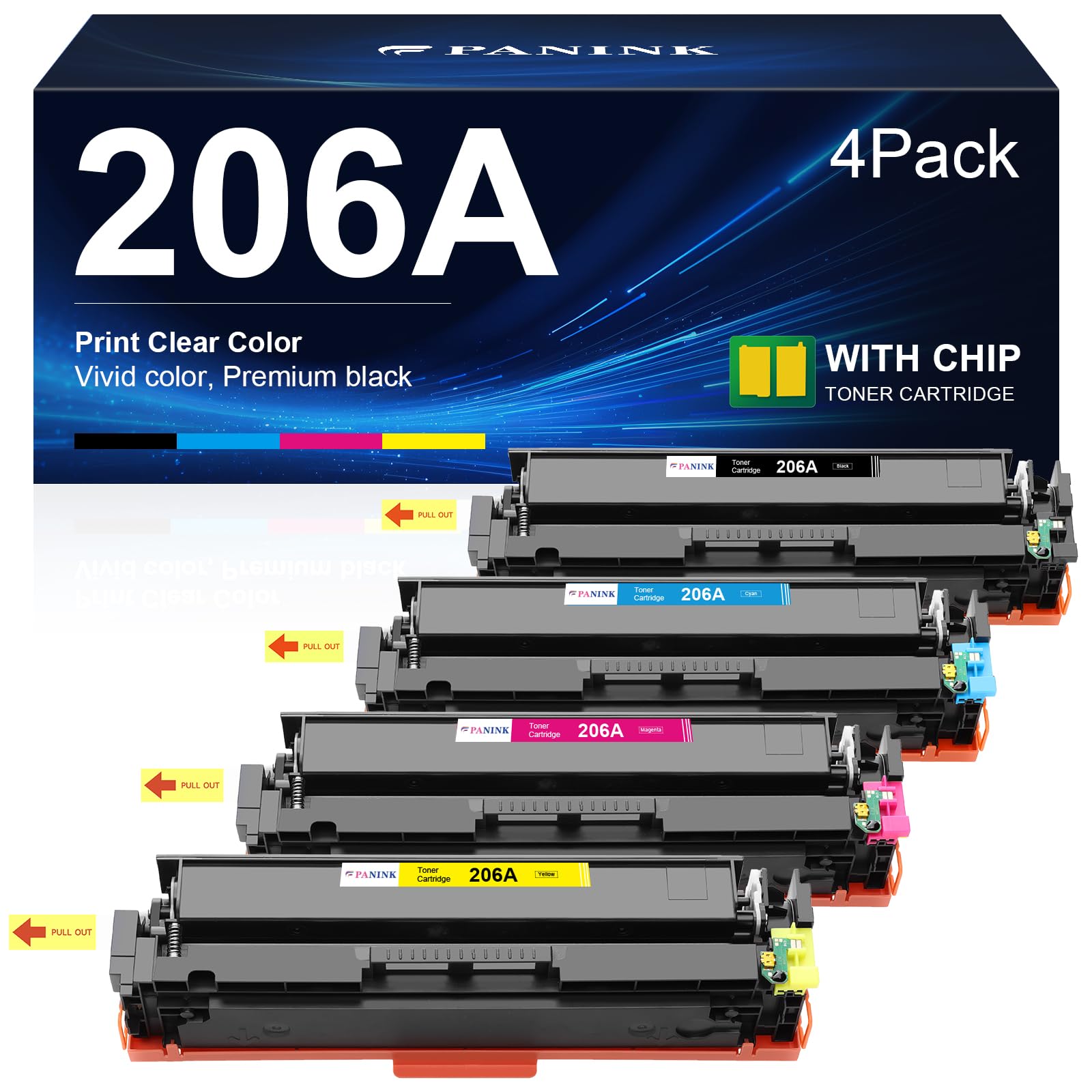 PANINK Compatible 206A Toner Cartridges Replacement for 206A 206X W2110A W2110X Toner Cartridge HP Set for HP Color Pro MFP M283fdw M283cdw Pro M255dw