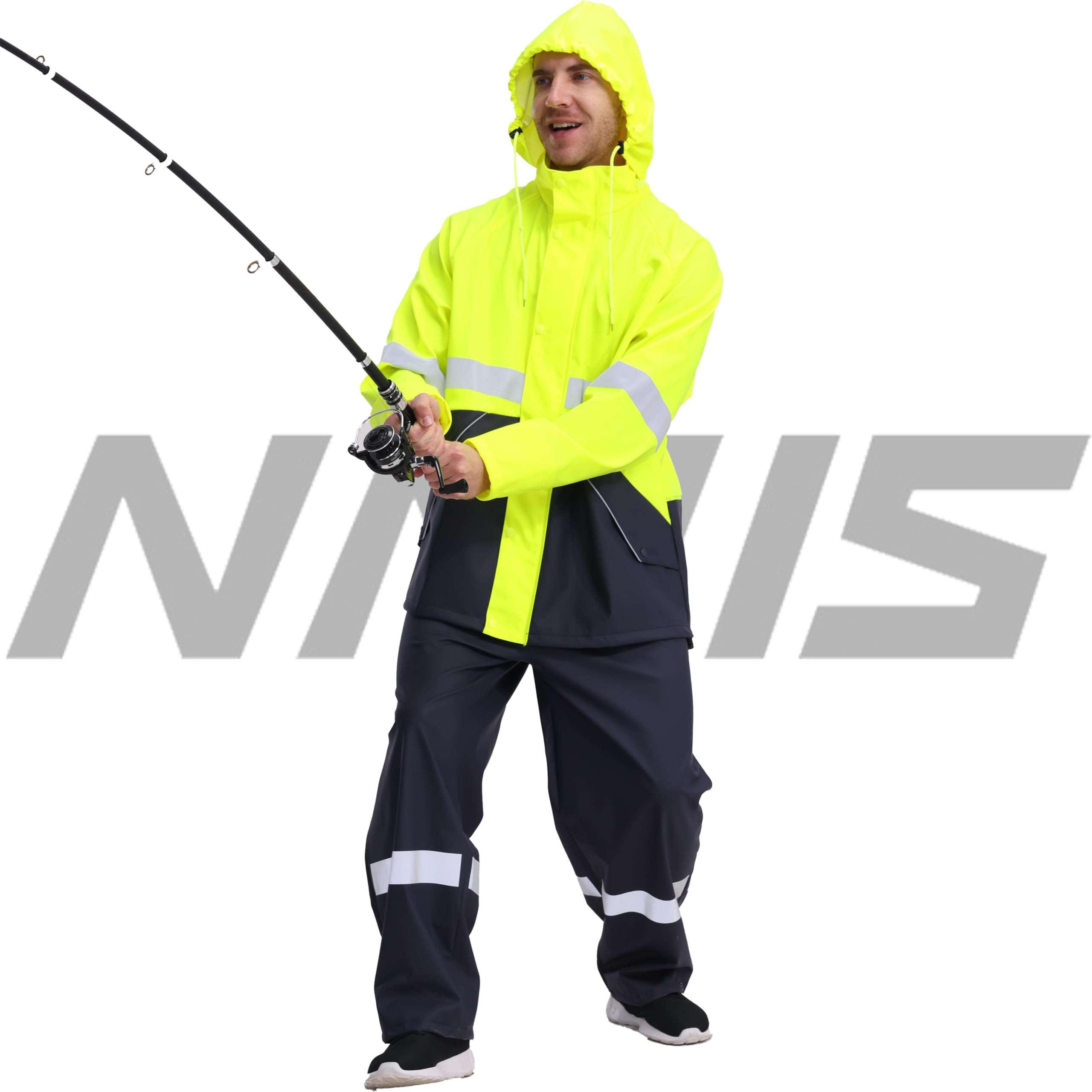 Traje de Lluvia Hombre – PU Resistente Impermeable y duradero con capucha y pantalón de tirantes, ideal para trabajo, pesca, construcción y actividades al aire libre