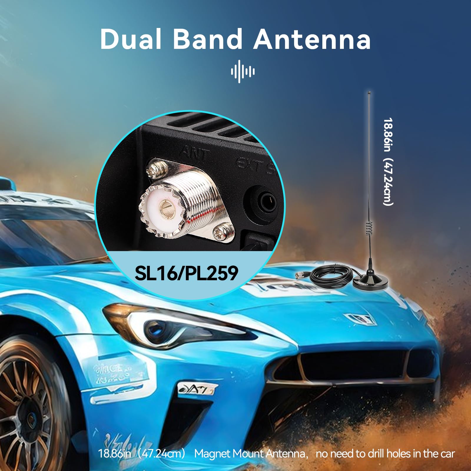 Retevis RT95 Radio nadawczo-odbiorcze z dwuzakresową anteną, mini nadajniki przenośne z obrotowym wyświetlaczem LCD, 200 kanałów, przenośna antena samochodowa SL16/PL259