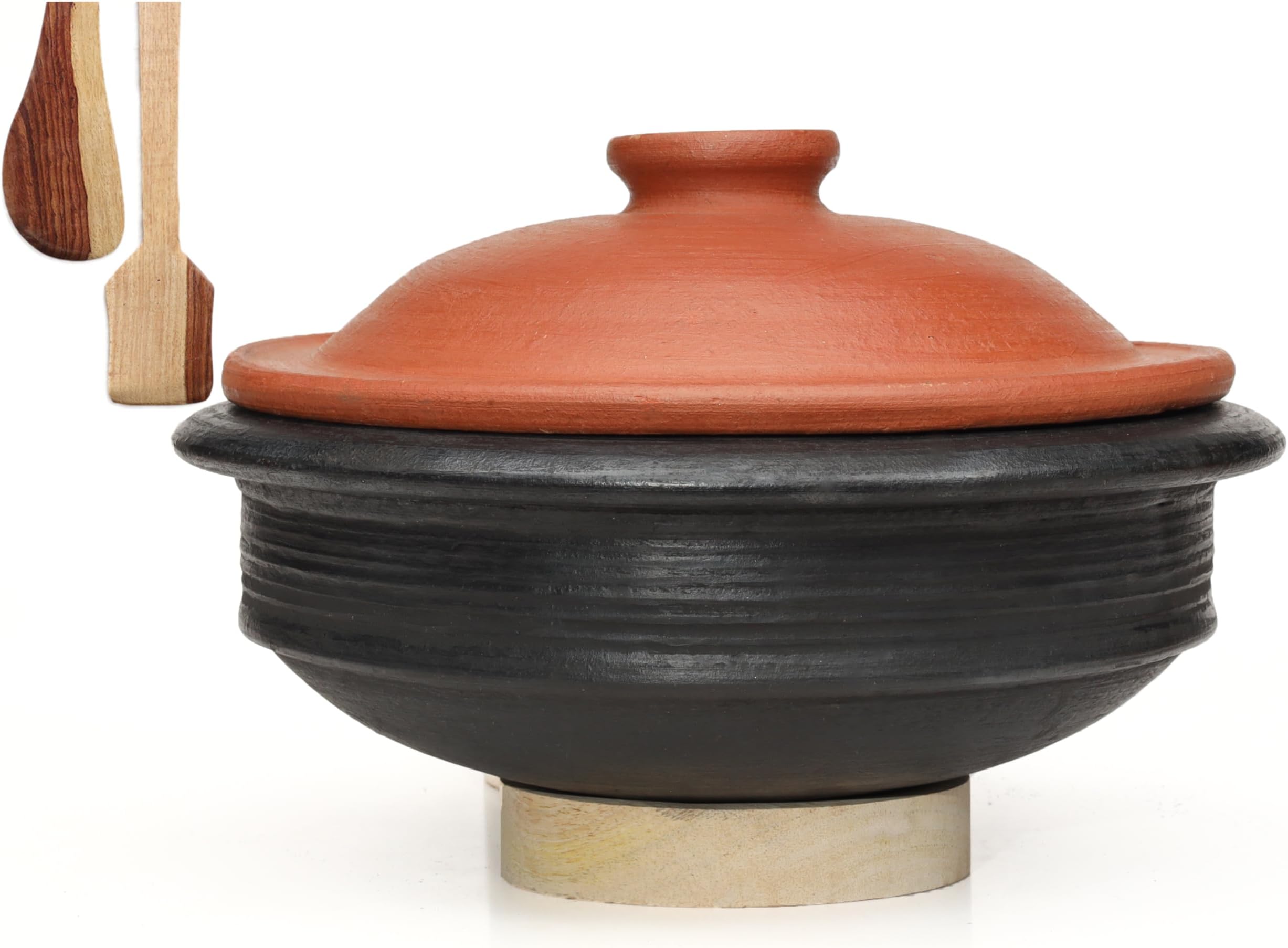 Craftsman Deep Burned Clay Handi/Pot with Lid for Cooking and Serving 2 Liter
