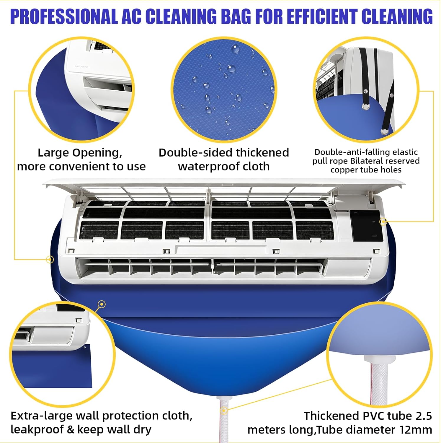 Ac Cleaning Bag with Wall Protection Cloth, Resuable Mini Split Cleaning Bag, Ac Cleaning Cover, Ac Cleaning Kit, Air Conditioner Cleaning Bag,