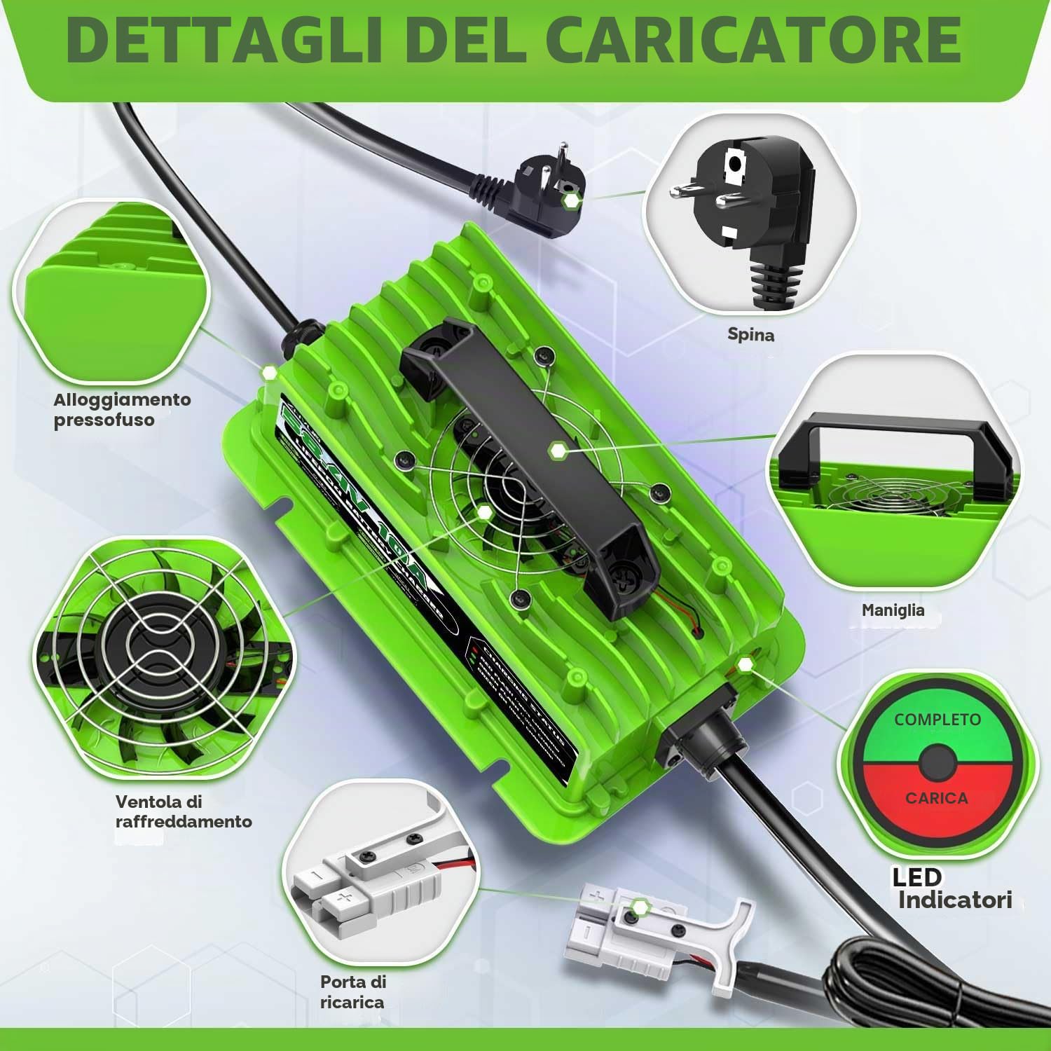 LiFePO4 Caricabatterie intelligente automatico da 58,4V 10A progettato per batterie al litio LiFePO4 da 48V (51,2V)