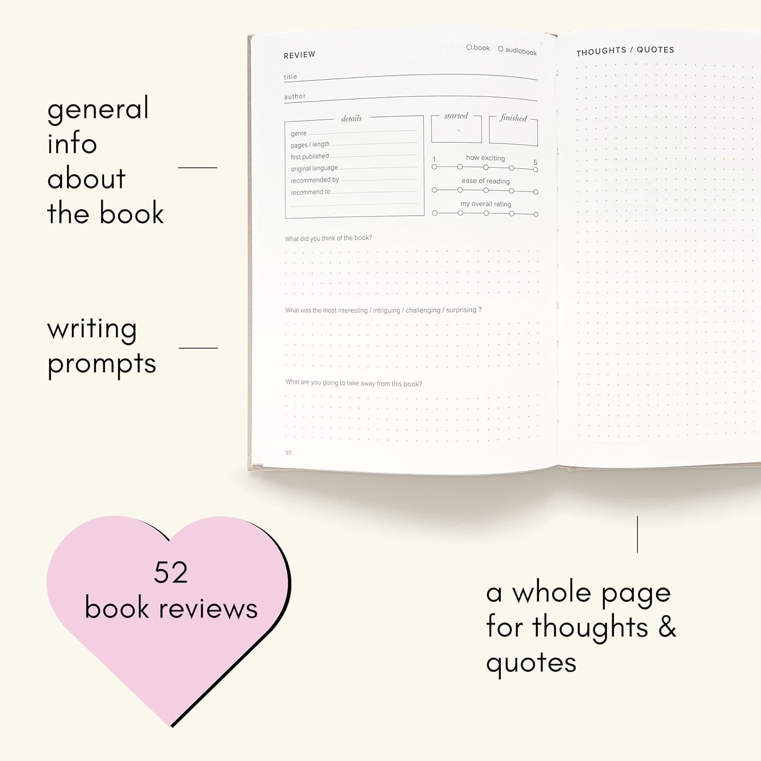 Kunitsa Co. Reading Journal - 52 reviews. Review and Track Your Reading. Book Journal for Book Lovers & Readers. Blue