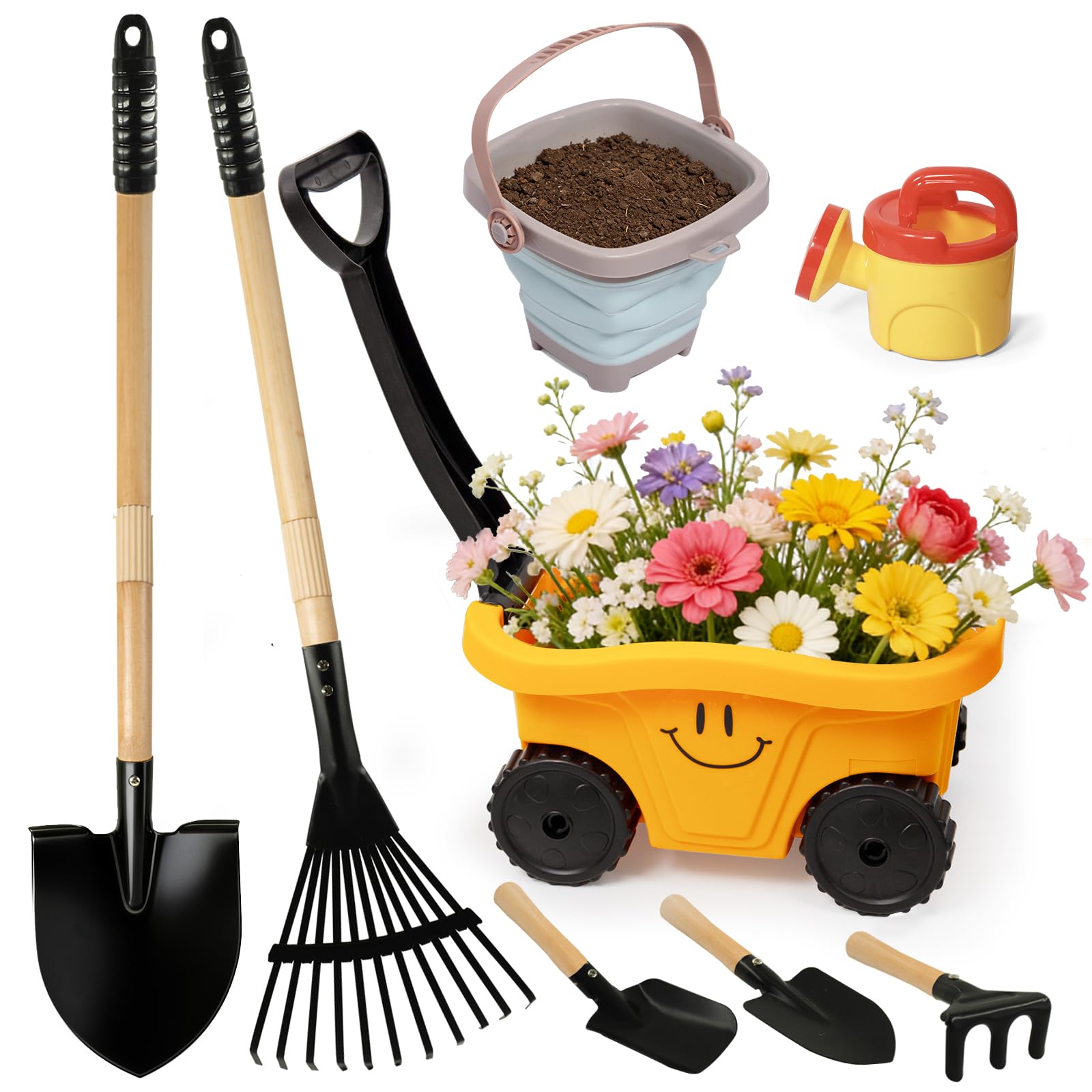 Set di carriole da giardinaggio per bambini, pala e rastrello per scavare, attrezzi e attrezzature da giardino, giocattoli estivi Sand Paracx