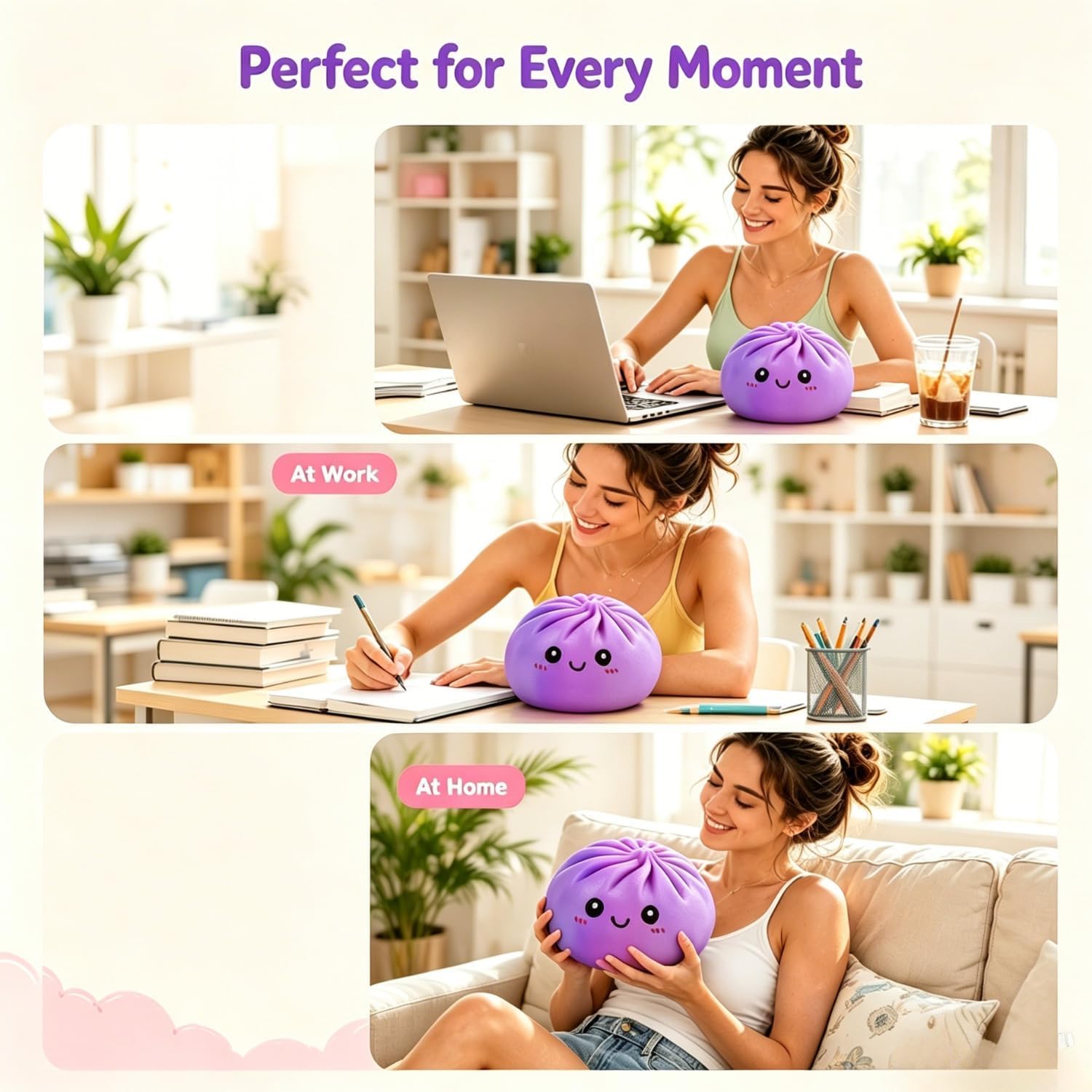 Dumpling Squishy Gigante, 25 CM Jumbo Extra Large Big Dumpling Palla Antistress con Scatola per Cottura a Vapore, Originale mistero carino morbido sensoriale per alleviare l'ansia (lilla, 15 CM)
