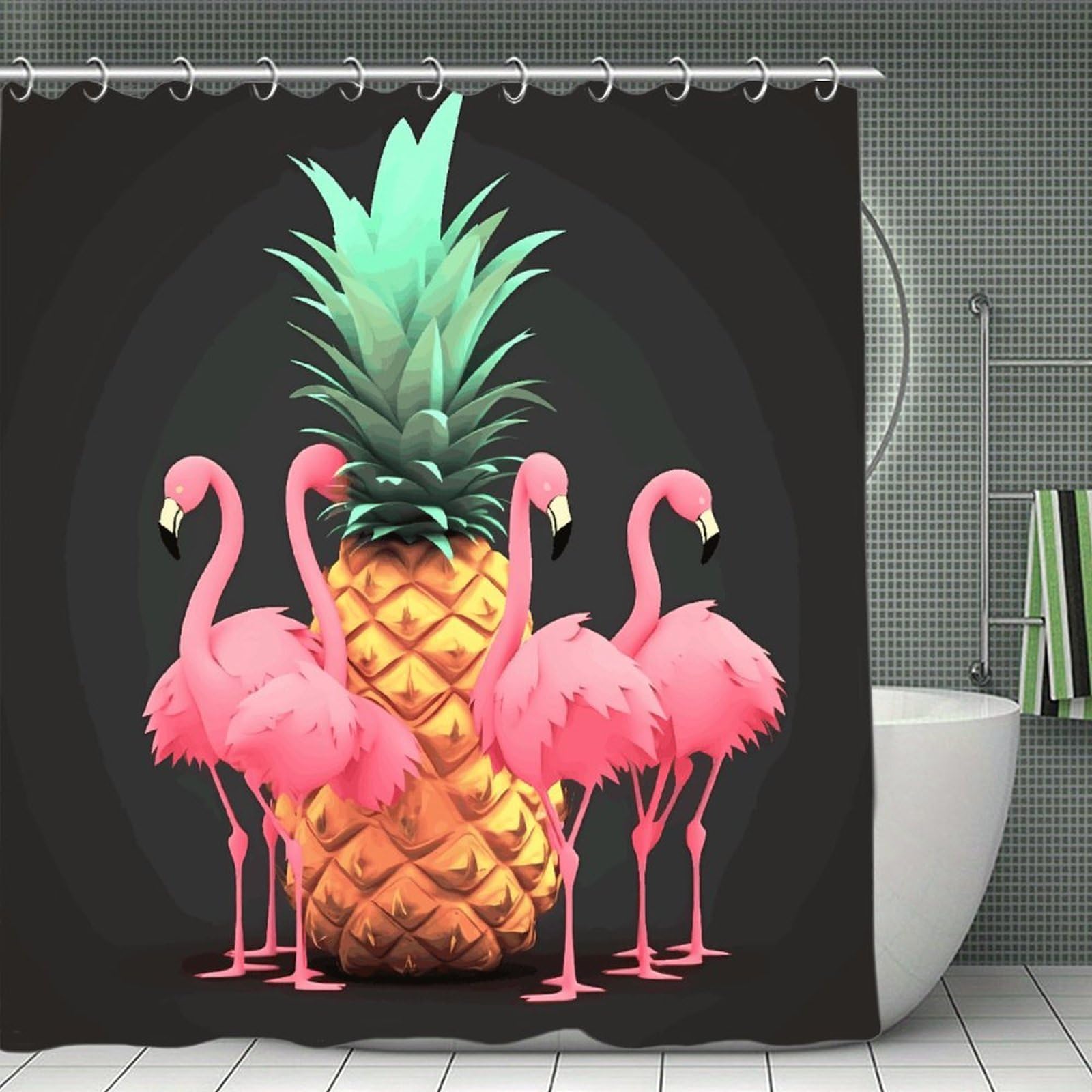 VstaDank Pineapple Flamingos Shower Curtain Waterproof Bathroom Curtain with Hooks Luxury Weighted Bath Curtains for Bathtubs Showers Room Dividers Decorative Shower Curtains 71x71 in