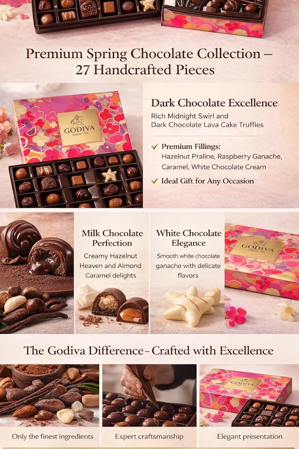 Godiva Assorted Chocolate Creations Spring Box 27 Pieces