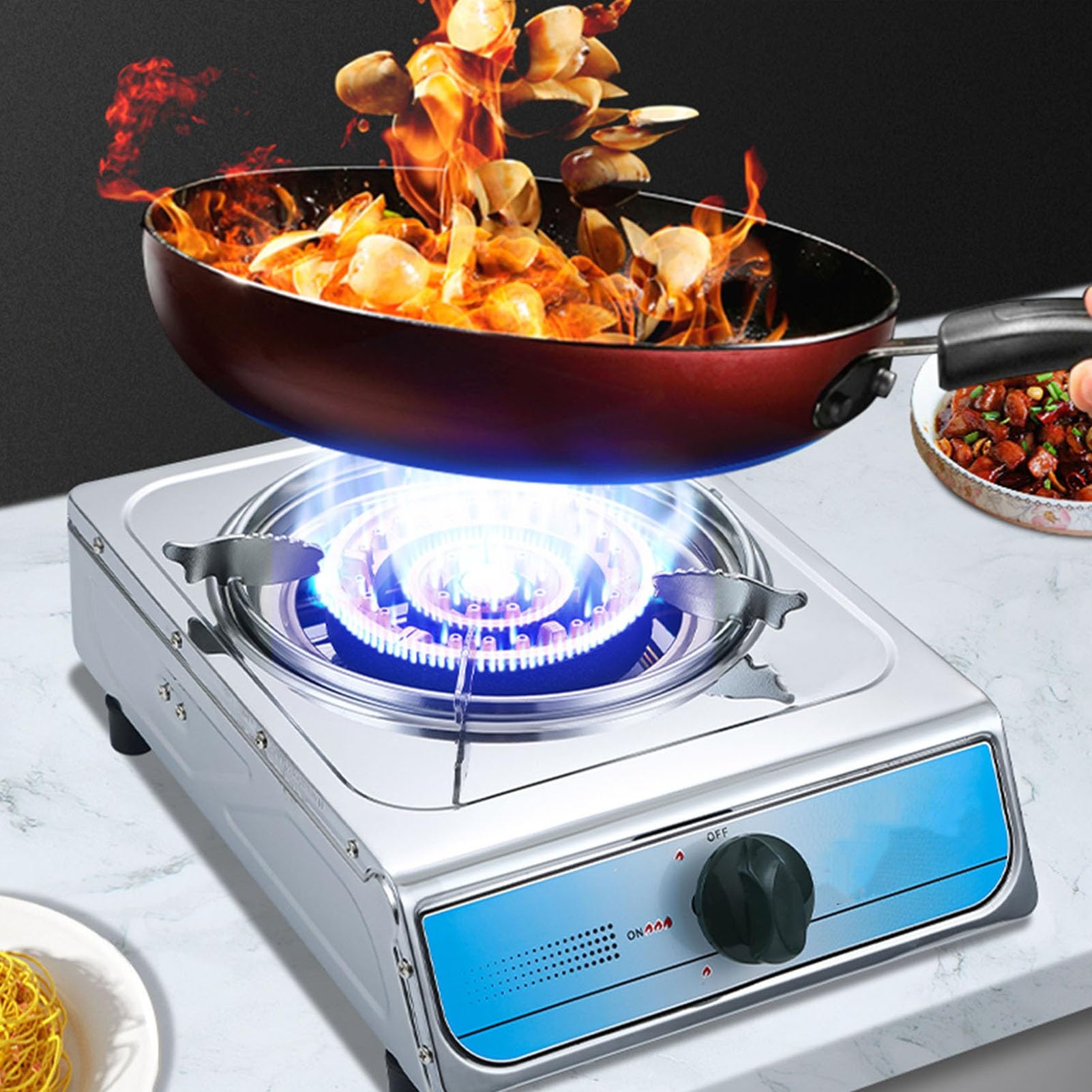 Tragbarer Gasherd Brenner mit Flammenschutz für Zuhause, Camping, Garten, Catering, LPG, Gasherd, 5 kW/17060BTU Wärmebelastung