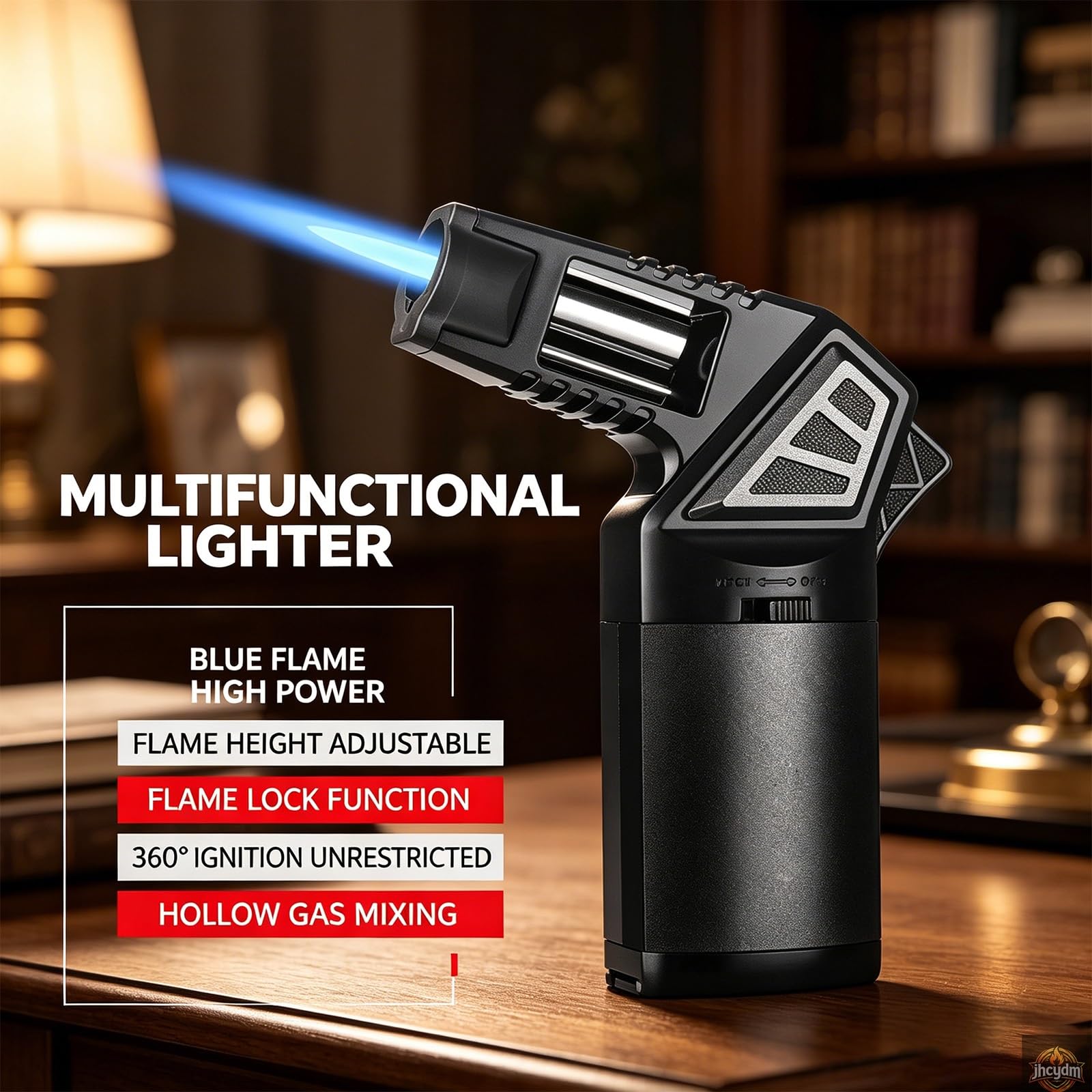 Briquet Torche Multifonctionnel à Flamme Droite Bleue avec perforateur, Briquet Coupe-Vent au Butane adapté aux fêtes de Bougies, au Camping et à l'extérieur (Argent)