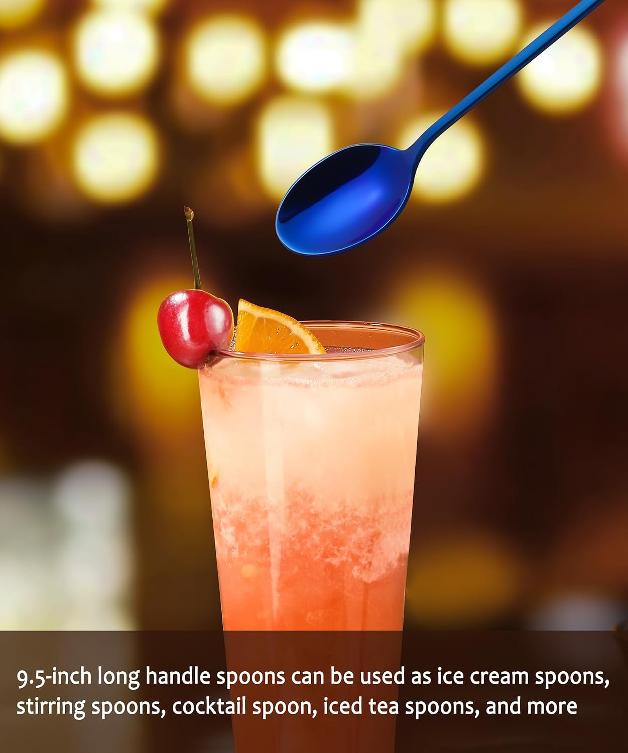9.5" Long Spoons for Ice Tea ice Cream Coffee Stirring Stainless Steel 4 Pc