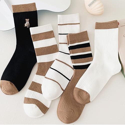 Miniatura 2 de MeganJDesigns 6 pares de calcetines de algodón suave para mujeres y niñas botas de punto grueso transpirables lindas caricaturas a rayas conjunto de