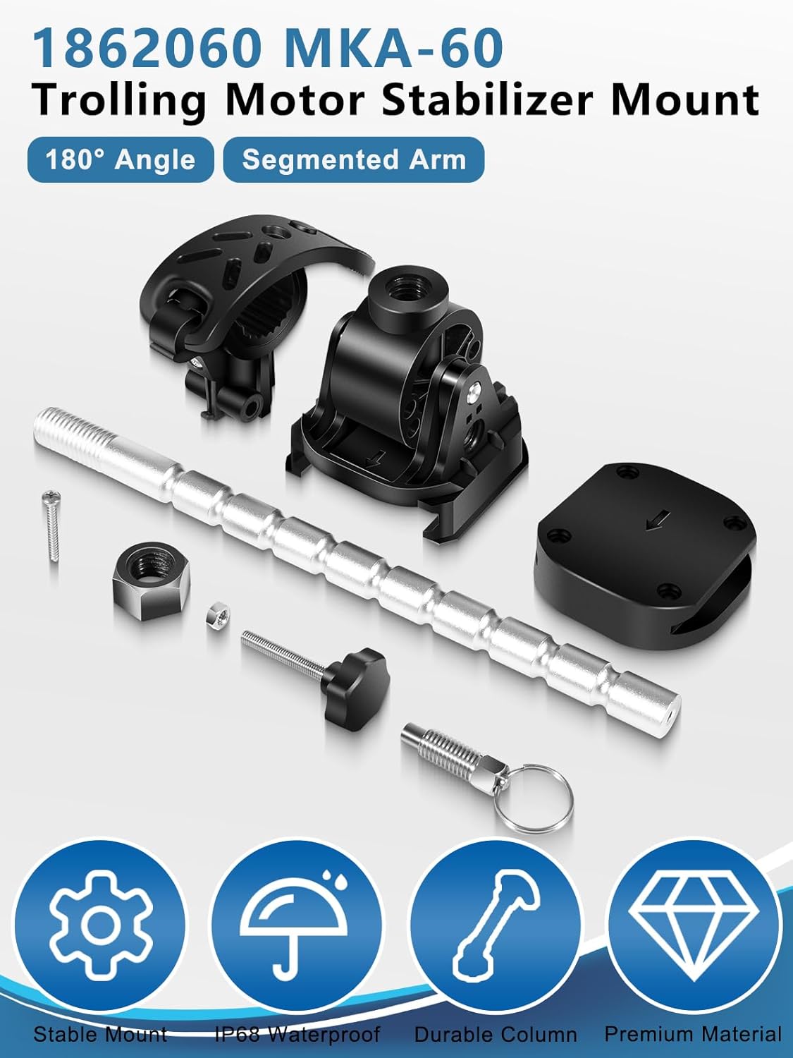 Repalcement for 1862060 MKA-60 Electric Steer Bow-Mount Stabilizer Kit, Trolling Motor Stabilizer Mount For MinnKota Trolling Motors Ulterra, Terrova & PowerDrive, Reduces Bounce and Vibration
