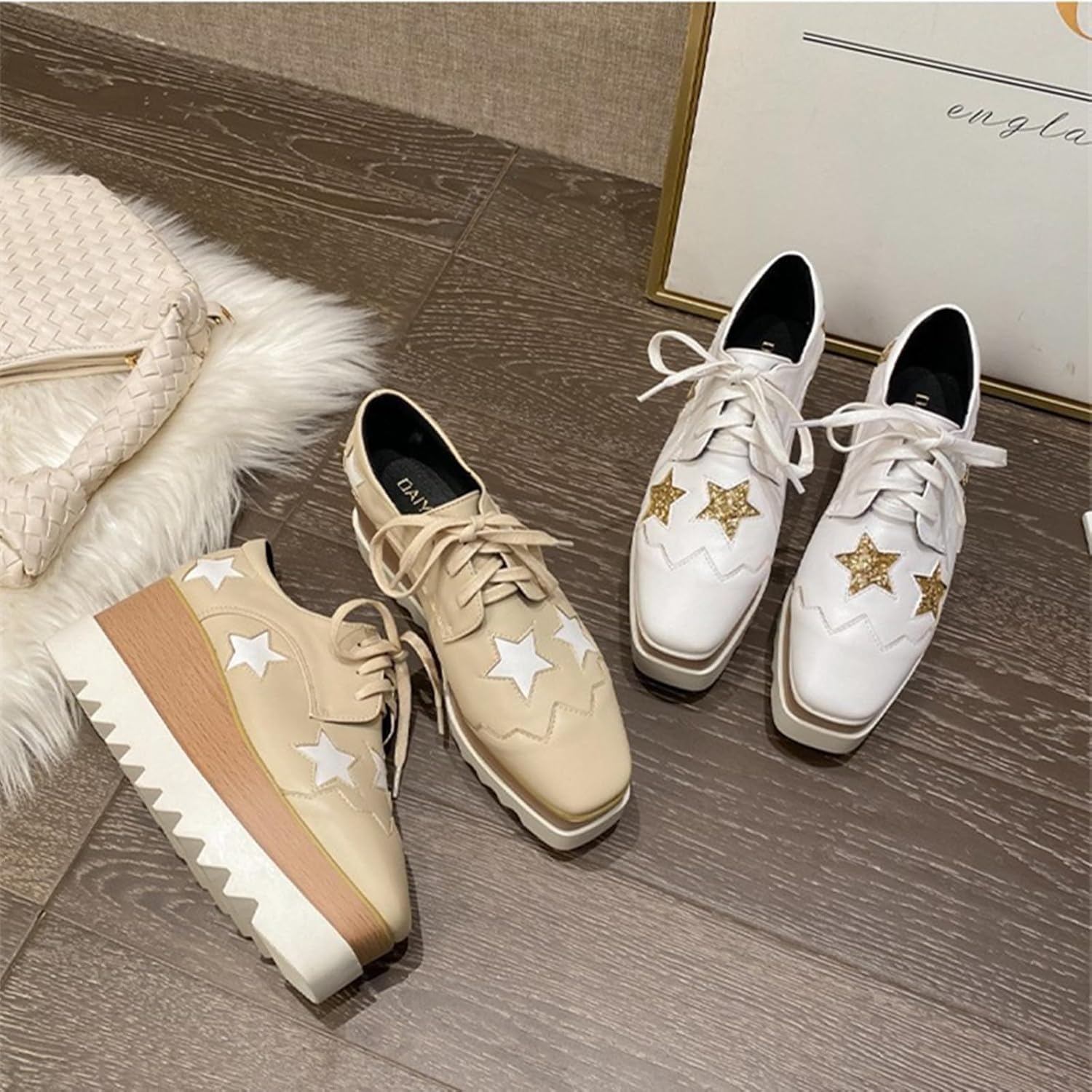 Amtopiyo Women's High Platform Square Toe Trainers Lace-Up Wedge Heel Casual Creepers Shoes - Image 6