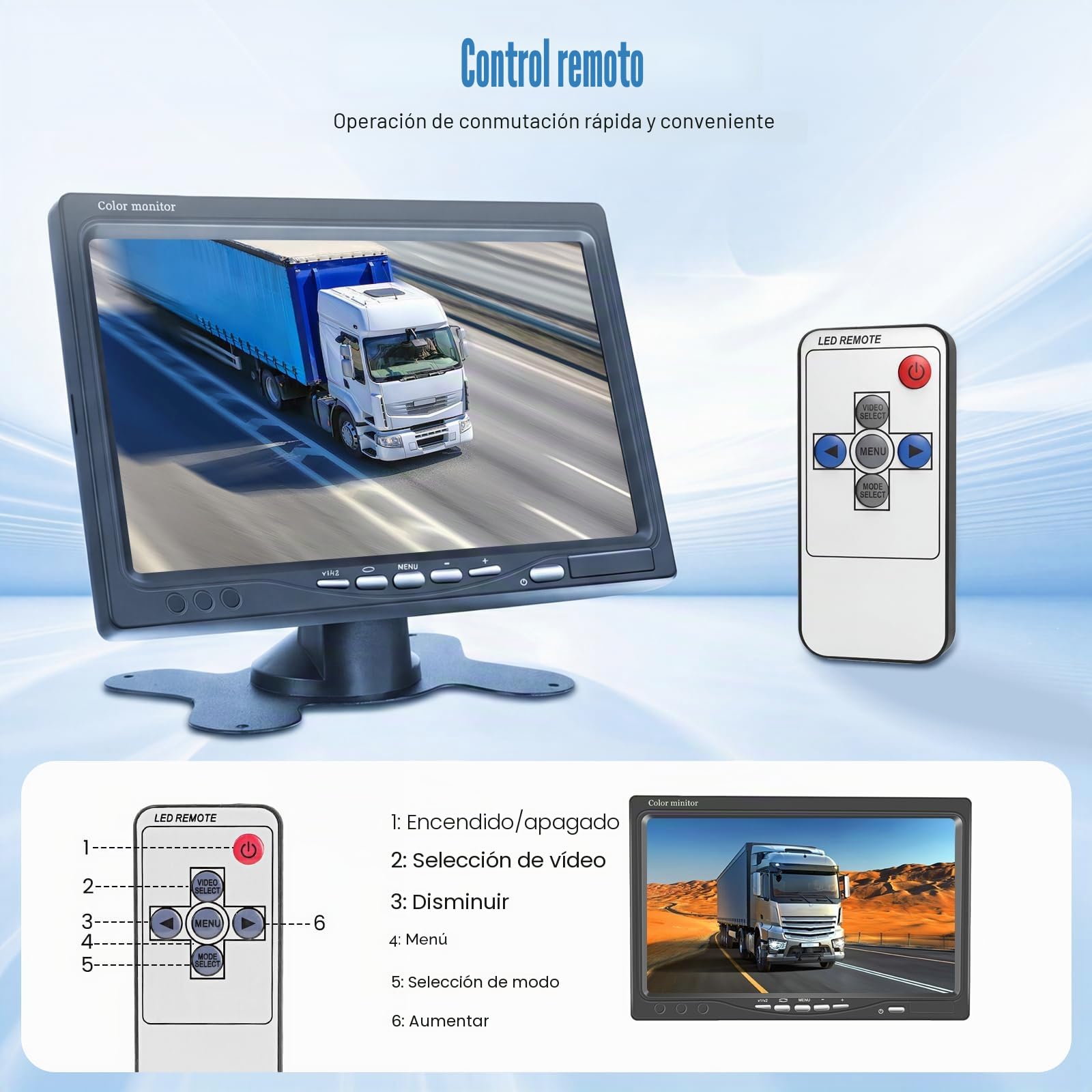Pantalla de Marcha Atrás con 2 Cámaras, Monitor LCD de 7", Impermeable, Visión Nocturna, Cámara de Seguridad Set con Cable 15M/10M para Coche Camiones, Autocaravanas, Caravanas y Remolques