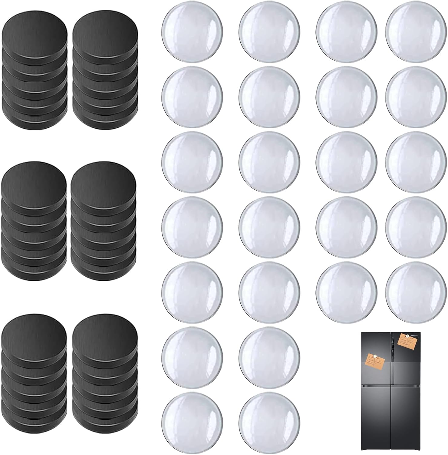 48Pcs Transparent Glass CabochonsMagnets for Crafts - 24 Round Magnets + 24 Glass Dome Gems - DIY Craft Supplies - Magnetic Discs for Jewelry Making & Fridge Magnets - 48 Pieces Total, 25mm Size