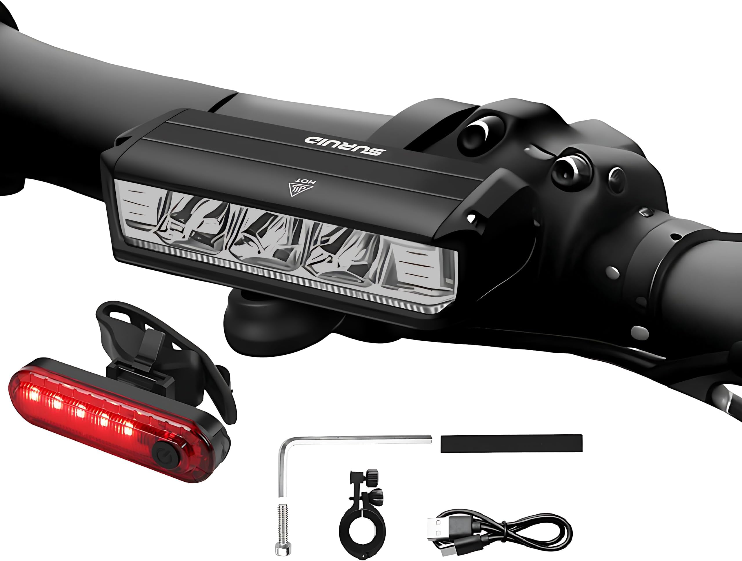 Suruid Super Bright LED Bike Light, USB Rechargeable Bicycle Headlight, Waterproof Bike Headlight, Waterproof Bike Headlight,Daytime Running Light,MTB Off-Road Cycling Commuting