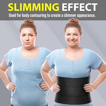 Abdominal Binder for Women & Men Post Surgery Recovery, 9 inch 3 Panel Waist Compression Band, Wrap Support for Bariatric, Belly, Stomach, Postpartum, Hernia, Latex-free, Breathable Fabric. Black S-M