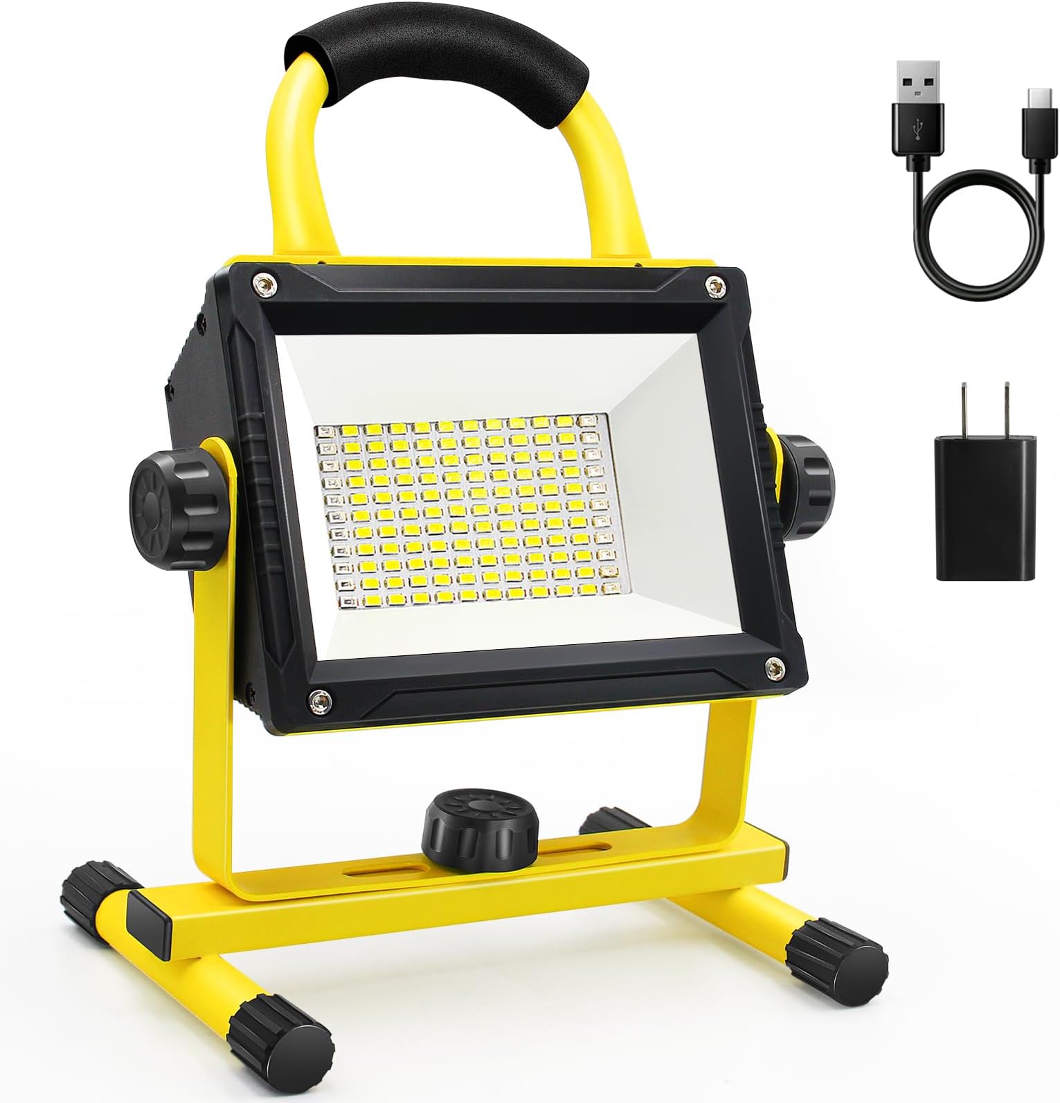 SYLSTAR Rechargeable Work Light, 60W 6500LM Super Bright LED Work Light with 4 Light Modes, IPX5 Waterproof Portable Floodlight with Stand for Garage, Construction, Workshop and Job Site Lighting