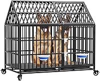 Vista 8 de Jaula indestructible para perros de 44 pulgadas, resistente y de alta ansiedad, a prueba de golpes, jaula de techo puntiaguda de metal para perros