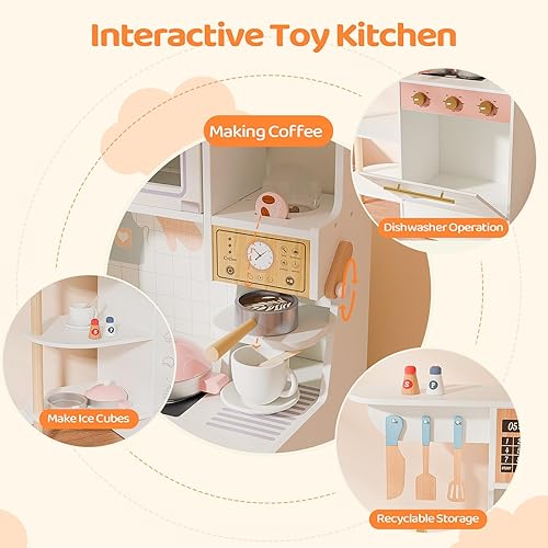 Miniatura 3 de JOYMOR Juego de cocina para niños, cocina para niños pequeños con fregadero de cocina y amplios accesorios de cocina, ideal para juegos creativos de
