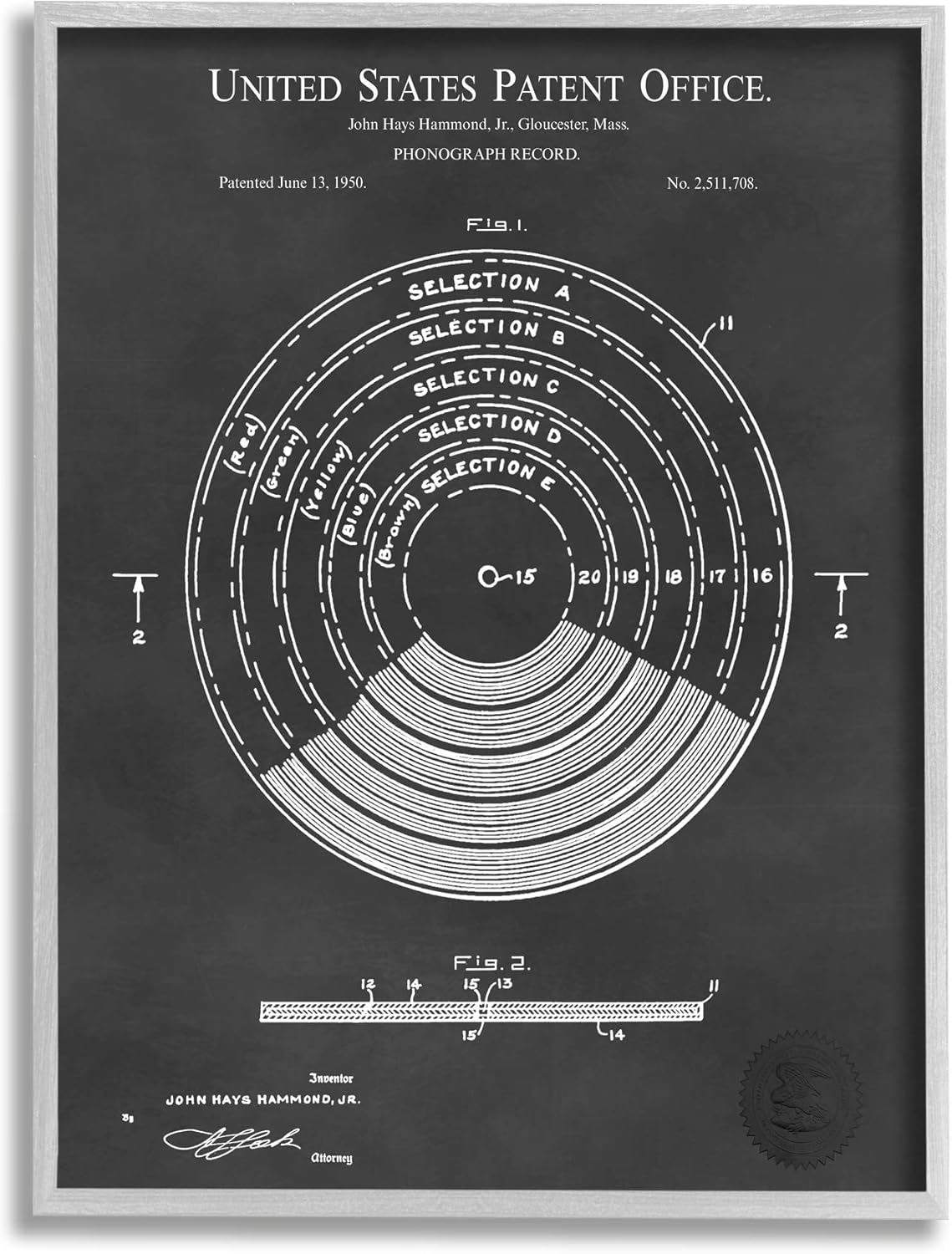 Stupell Industries Vintage Style Photograph Record Patent Blueprint Diagram, Design by Karl Hronek