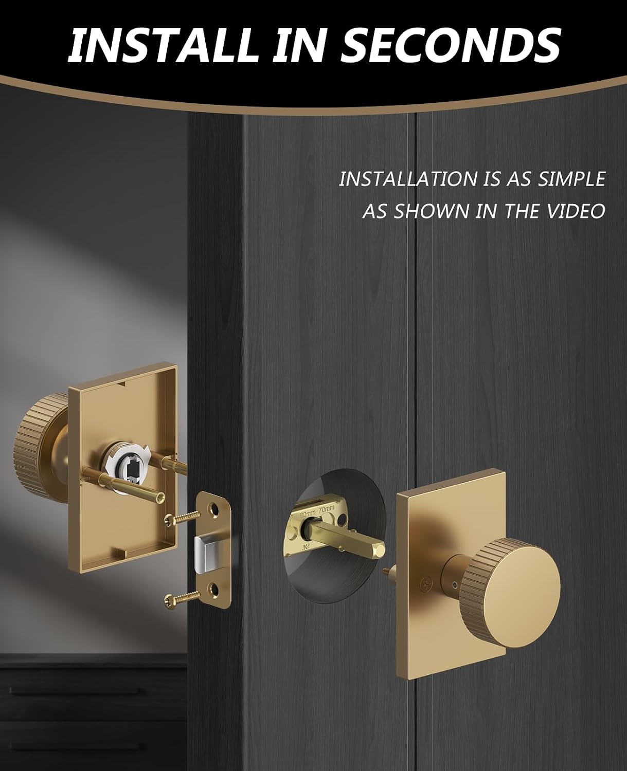 Amerdeco 6 Pack Champagne Bronze Passage Interior Door Handles | Keyless Passage,Fits 1-3/8"-1-3/4" Doors,Adj. 2-3/8"-2-3/4" Latch,Heavy-duty Zinc,Easy DIY Setup