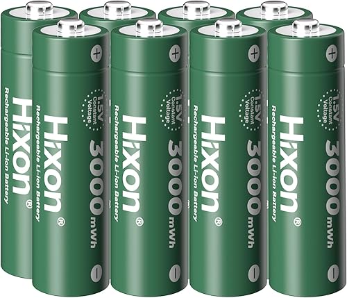Hixon Baterías recargables de litio AA de 1.5 V, paquete de 8 baterías recargables de iones de litio de 3000 mWh, 1.5 voltios, salida constante de