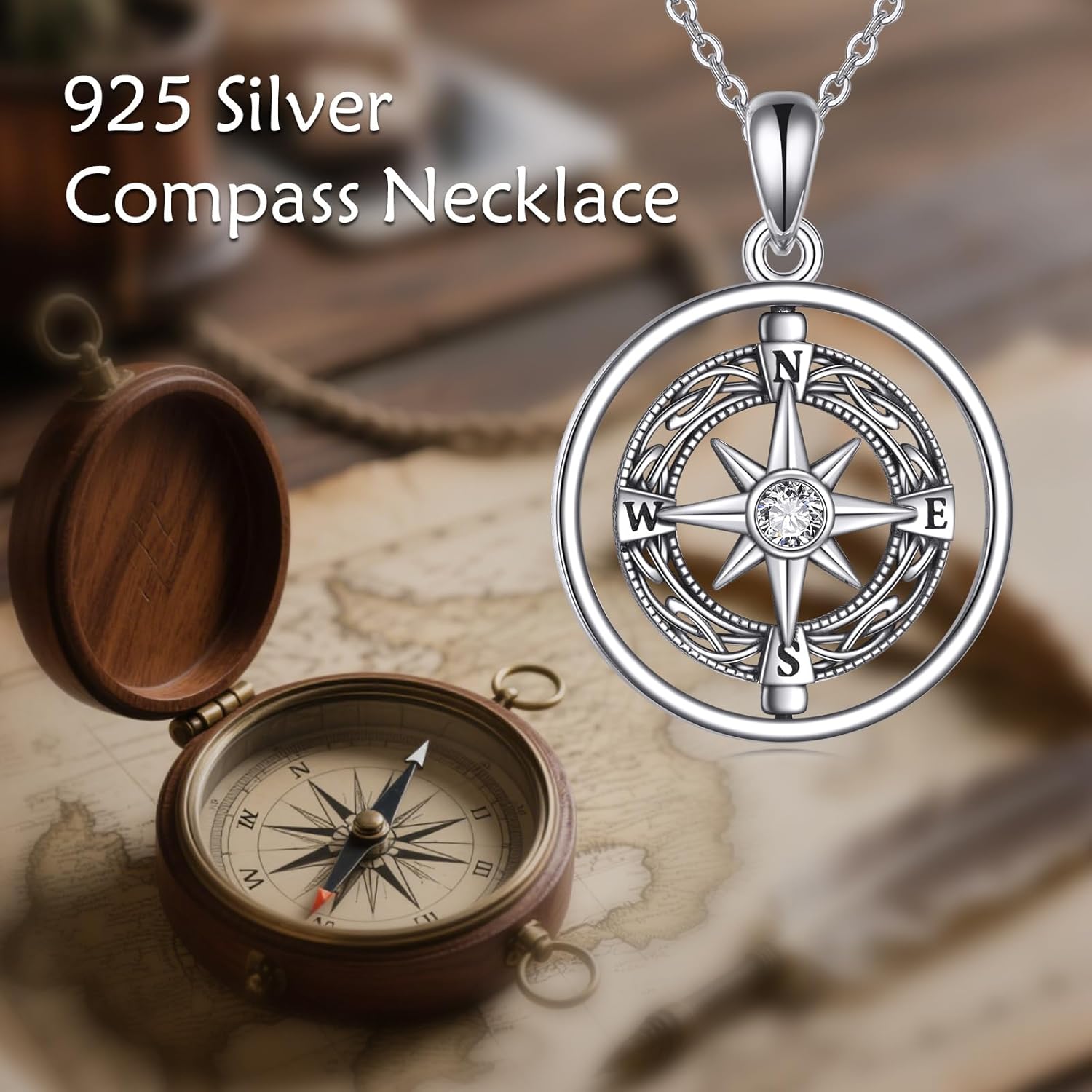 VONALA Compass Necklace for Women 925 Sterling Silver Celtic Compass Pendant Rotatable Jewelry Gifts for Women Men - Image 2