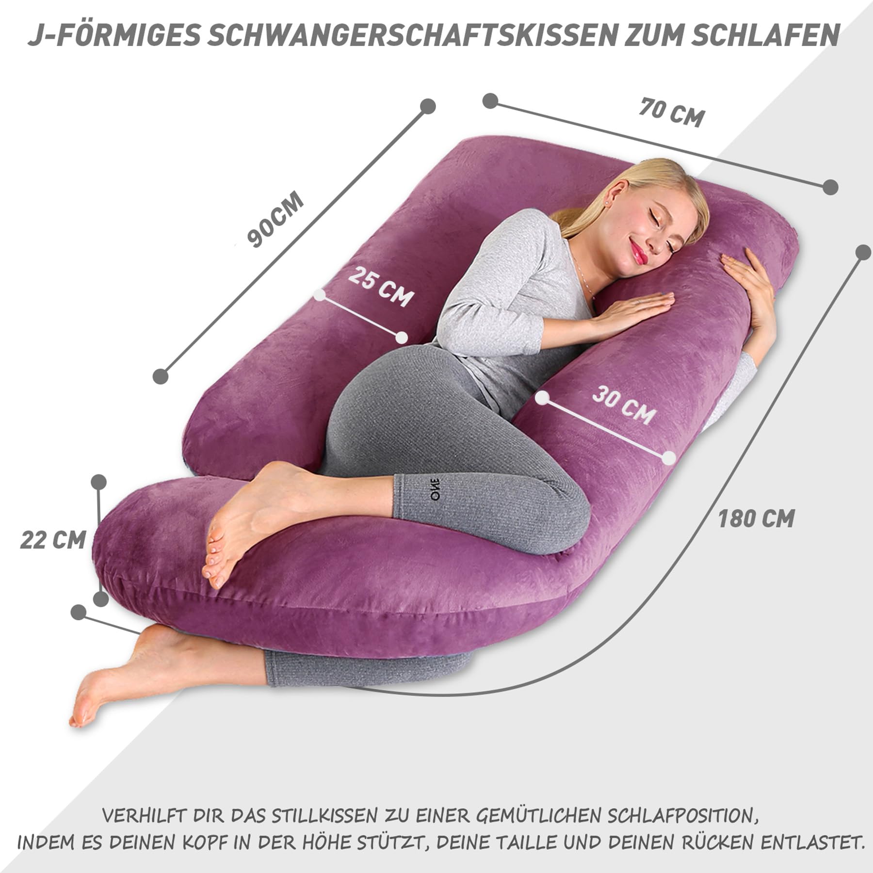 CALIYO Poduszka ciążowa w kształcie litery J, poduszka do karmienia XXL, poduszka do spania na boku z poszewką, poduszka Pregnancy Pillow i komfortowa poduszka dla dorosłych, wyściółka z bawełny